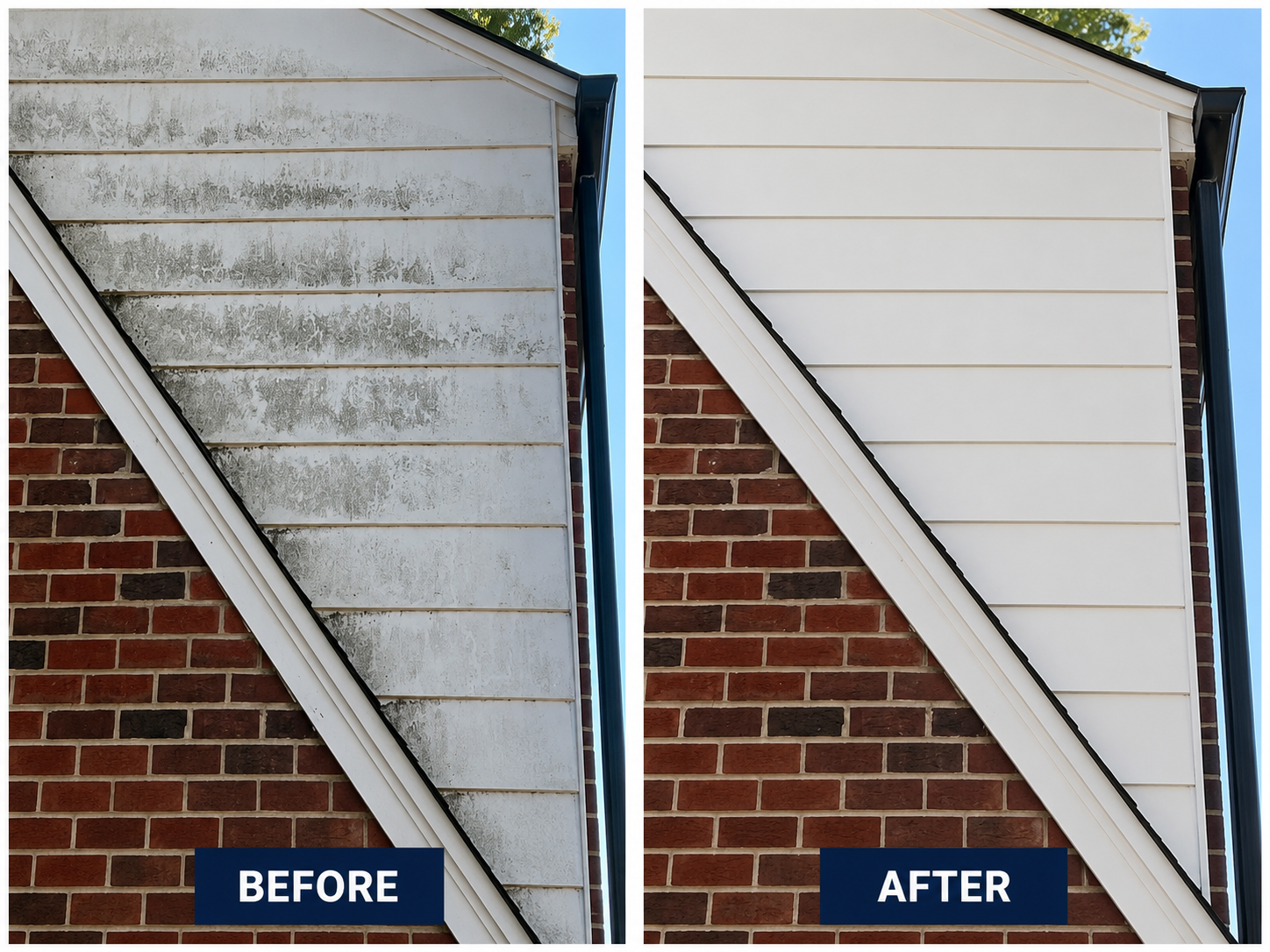 Gable siding pressure washing results — before and after