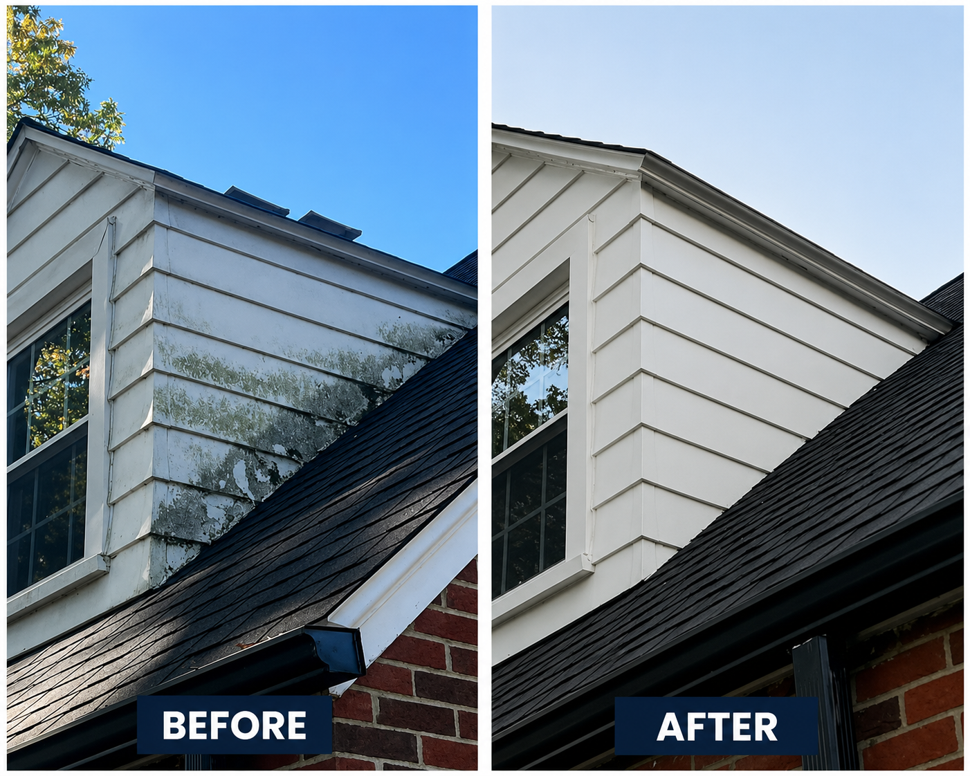 House siding pressure washed clean — before and after by D-Sea Exterior Solutions